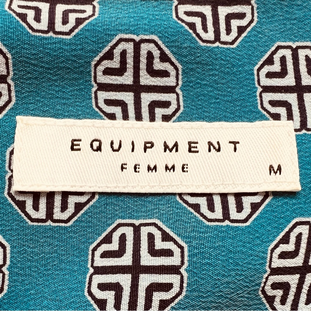 Equipment Femme Silk Teal Geometric Print Long-Sleeve Blouse Size Medium - Picture 5 of 8